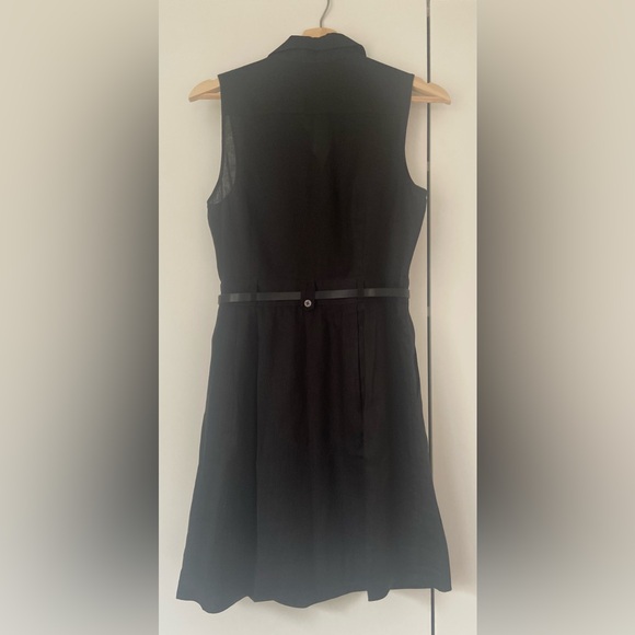 Theory Sleeveless Collared Belted Linen Mini Dress Summer | Size 2 | Black - Picture 2 of 10